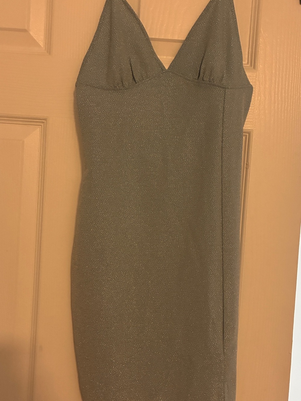 Divided Strapless Shimmery Taupe Bodycon Dress